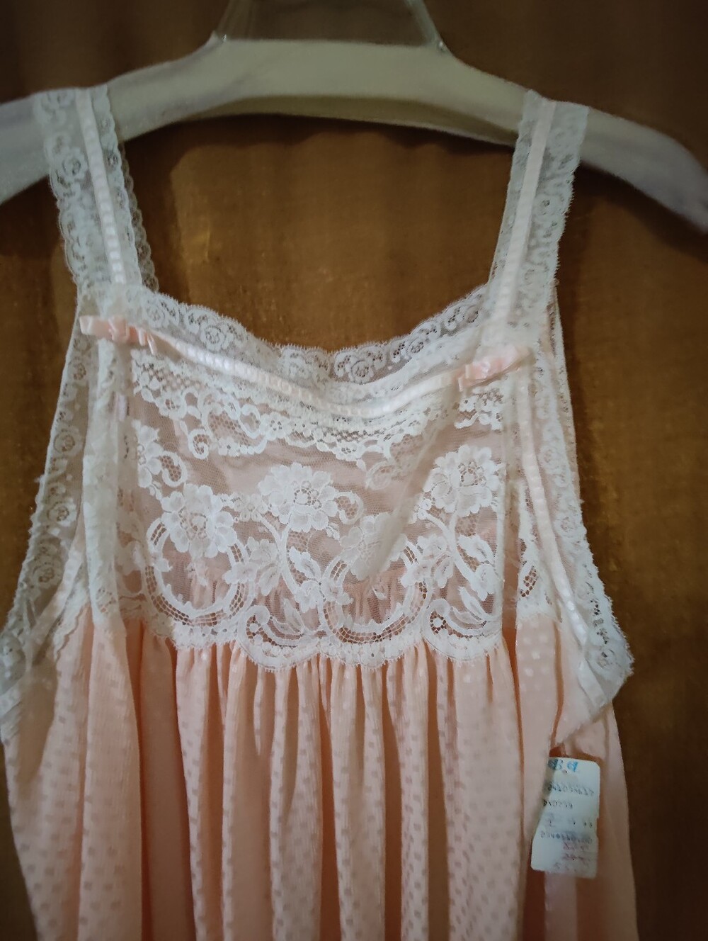New With Tag Dior Vintage Light Peach Lace-Trim Long Nightgown & Robe Set - Picture 8 of 12